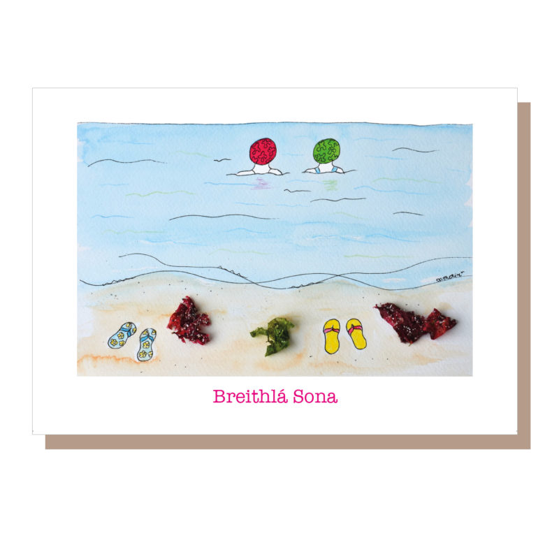 Breithlá Sona - sea swimming Irish birthday card with seaweed